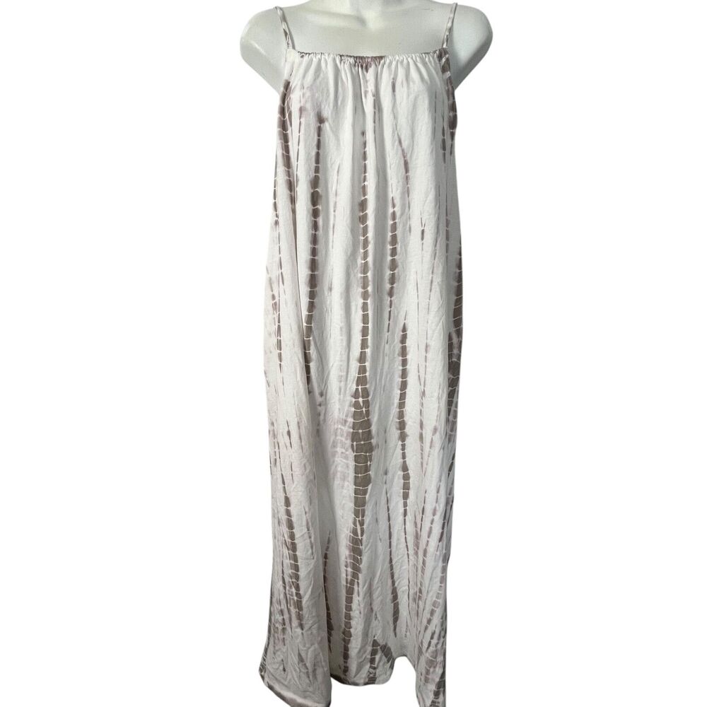 Zara Womens Tie Dye Loose Fit Midi Beachy White Beige Knit Cotton Dress sz S
